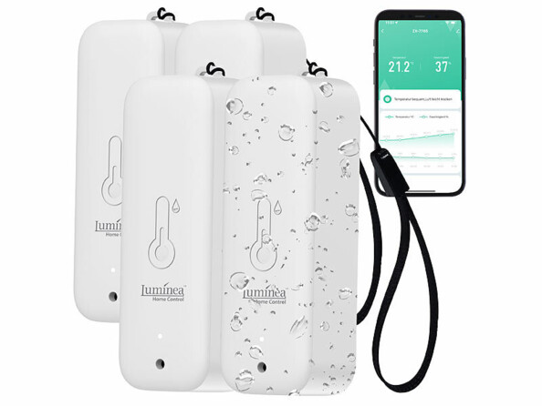Pack de 4 capteurs de température et d'humidité de l'air connectés coloris blanc de la marque Luminea