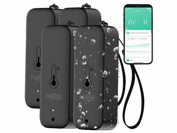 Pack de 4 capteurs de température et d'humidité de l'air connectés coloris noir de la marque Luminea