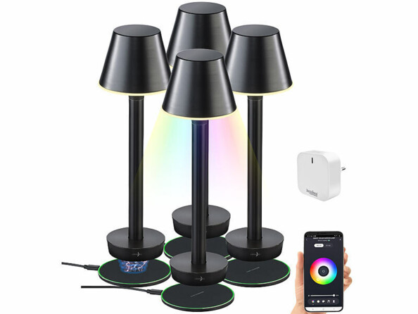 4 lampes de table d'extérieur connectées OT-130 de la marque Lunartec avec passerelle wifi secteur