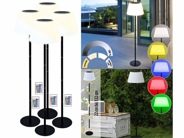 Pack de 4 lampes sur pied solaires télécommandées LED RVB CCT de la marque Lunartec