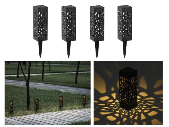 Pack de 4 lanternes solaires avec LED blanc chaud.
