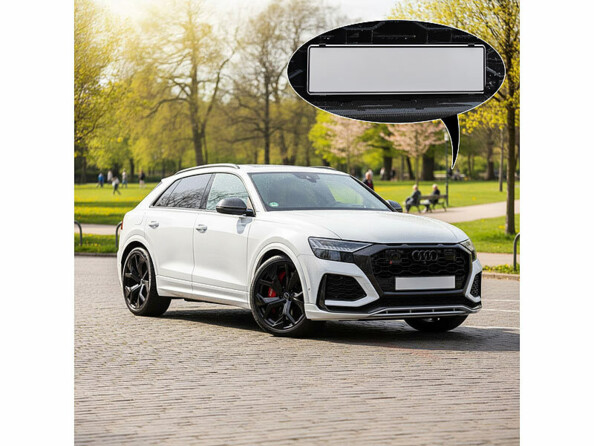 support pour plaque d'immatriculation mis en situation sur un véhicule audi blanc