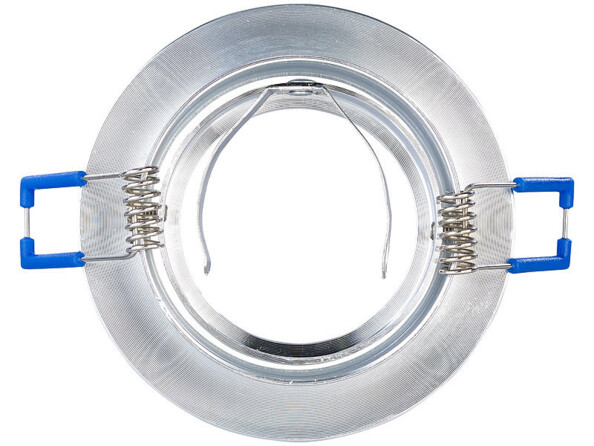 Cadre de montage au mur ou au plafond rond coloris gris argent pour ampoule M16 / GU10 / GU5.3 avec bornes à ressort bleues pour fixation stable