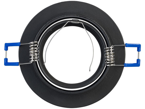 Cadre de montage au mur ou au plafond rond coloris noir pour ampoule M16 / GU10 / GU5.3 avec bornes à ressort bleues pour fixation stable
