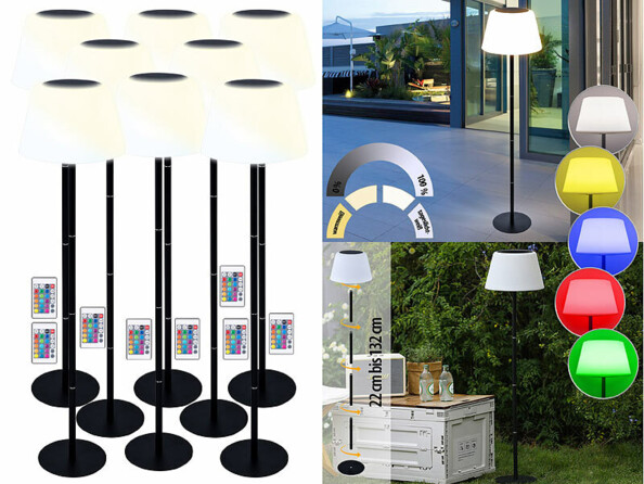 Pack de 8 lampes sur pied solaires télécommandées LED RVB CCT de la marque Lunartec