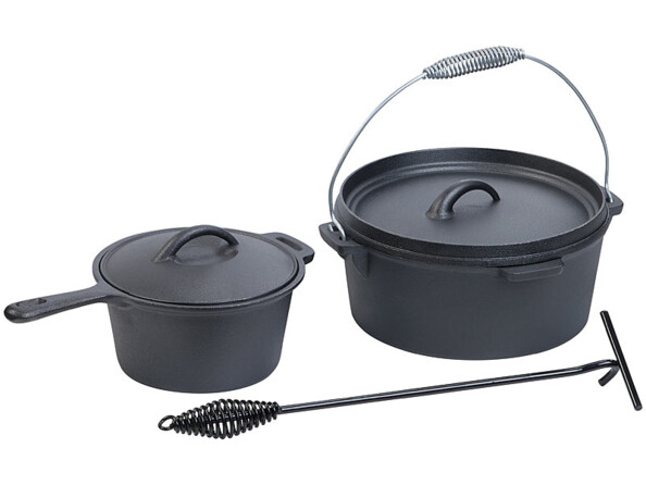 Cocotte et casserole en fonte avec ouvre couvercle