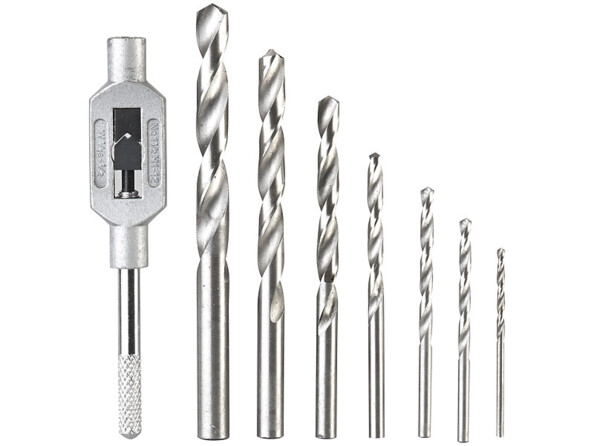 2 boîtes avec 14 forets et 14 tarauds HSS-G pour perceuse et 2 tourne-à-gauche