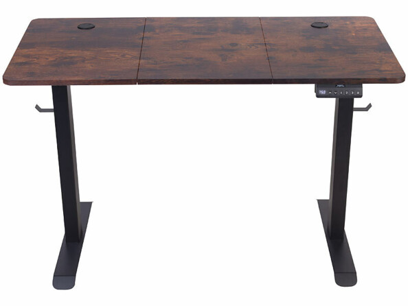 Bureau assis/debout électrique avec roulettes aspect bois