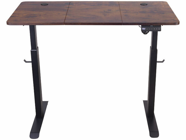 Bureau assis/debout électrique avec roulettes aspect bois