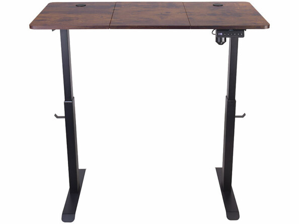 Bureau assis/debout électrique avec roulettes aspect bois