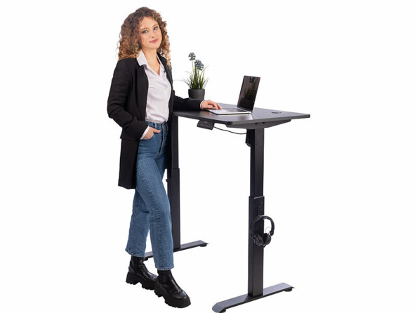 Bureau assis/debout électrique avec roulettes - coloris noir