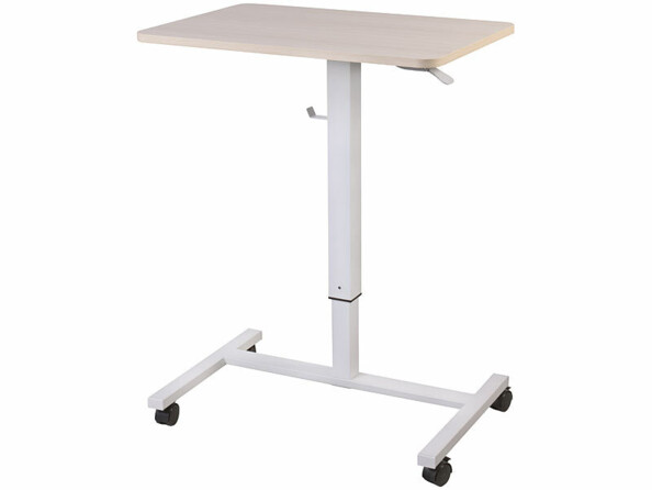 Bureau assis/debout manuel avec roulettes aspect bois