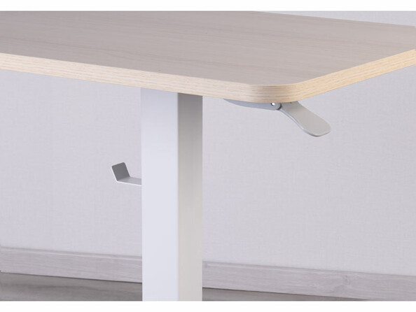 Bureau assis/debout manuel avec roulettes aspect bois