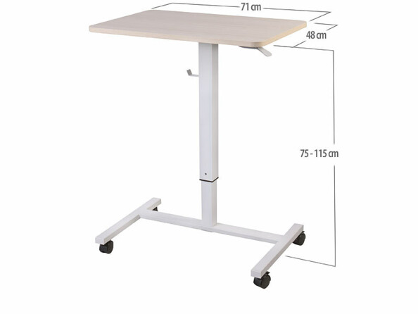 Bureau assis/debout manuel avec roulettes aspect bois