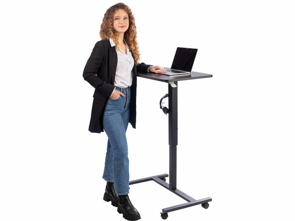 Bureau assis/debout manuel avec roulettes coloris noir