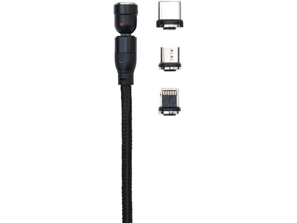 Câble USB avec connecteurs magnétiques USB-C/Micro-USB/Lightning et tête orientable