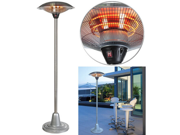 Chauffage électrique 3000 W pour l'extérieur mise en situation sue une terasse