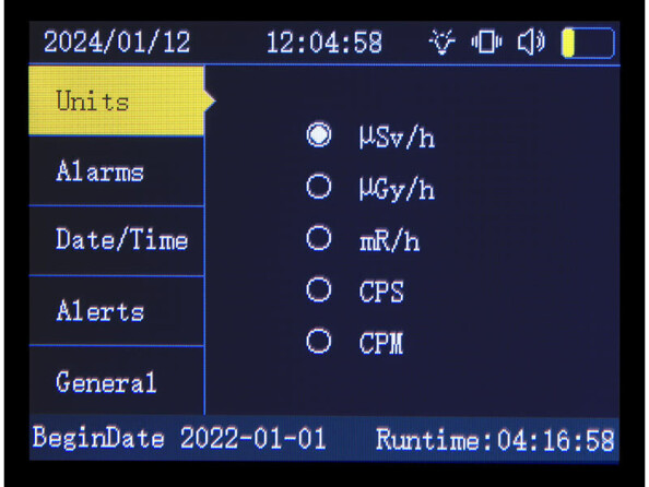 Alarme réglable avec voyant, vibration et son pour valeur totale et valeur en temps réel pour le compteur Geiger