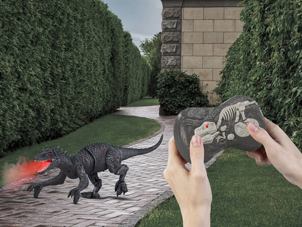 Dinosaure télécommandé avec effets sonores et brume