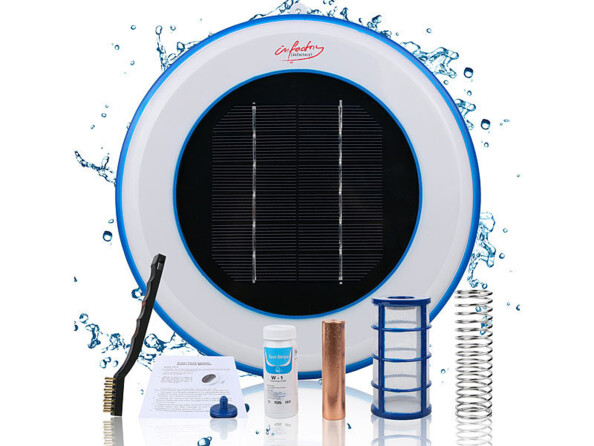 Ioniseur solaire pour piscine PO-160 vue avec accessoires