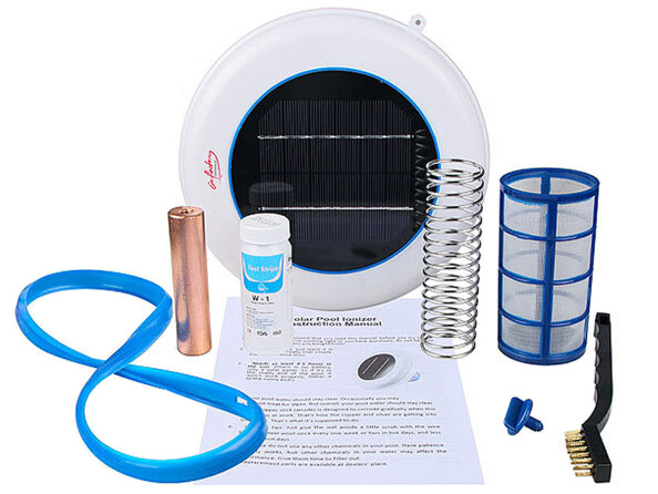Ioniseur solaire pour piscine PO-160 vue avec accessoires