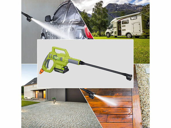 Expemples d'utilisation d'un système sans fil de nettoyage par jet d'eau pour voiture, terrasse et cours