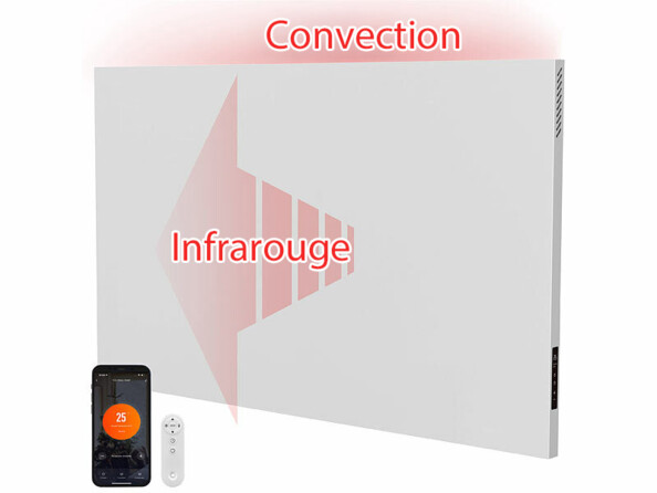 chauffage électrique à infrarouge 900 W et convecteur connecté 100 x 60 cm