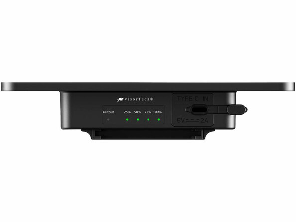 Panneau solaire PB-80.solar avec batterie 10400 mAh vu de coté avec connectique USB et led