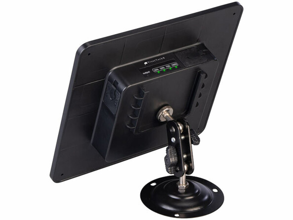 Panneau solaire PB-80.solar avec batterie 10400 mAh vu arrière sur son pied articulé