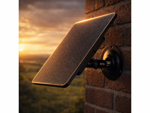 Panneau solaire PB-80.solar avec batterie 10400 mAh mis en situation sur un mur de brique