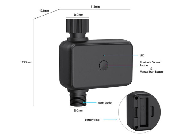 Programmateur d'arrosage connecté BWC-495.bt avec dimensions et fonctionnalités