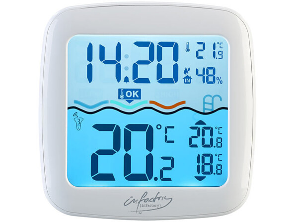 Récepteur à écran LCD sans fil avec thermomètre de piscine PT-310 Infactory. Récepteur radio avec écran LCD couleur
