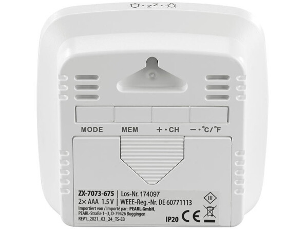 Récepteur à écran LCD sans fil avec thermomètre de piscine PT-310 Infactory. Vue arrière du récepteur.