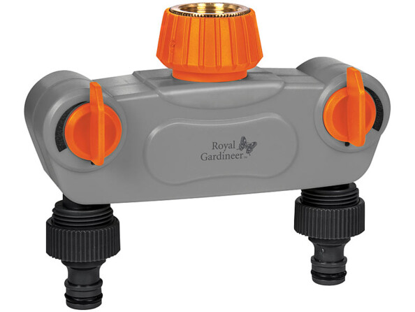 Répartiteur d'eau réglable à 2 voies avec raccord métallique de la marque Royal Gardineer