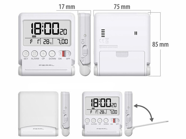 Réveil radio-piloté de voyage avec thermomètre