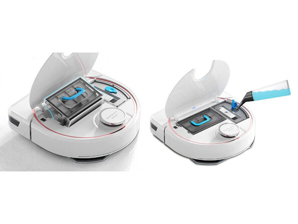 Robot aspirateur connecté PCR-9000.app vue des reservoirs eau et poussiere