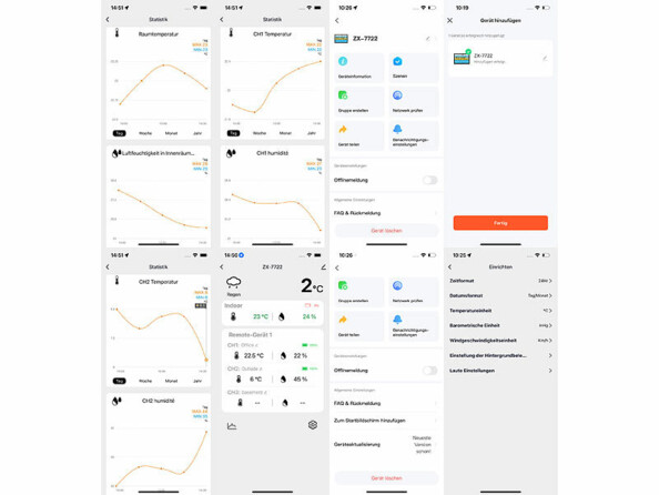 Station météo connectée avec l'application gratuite elision pour contrôle dans le monde entier, pour enregistrer, comparer et évaluer les données météorologiques, pour affichage de l'évolution de la température et de l'humidité de l'air (quotidienne, hebd