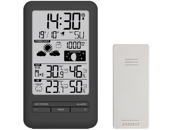 Station météo radio-pilotée avec baromètre et capteur extérieur