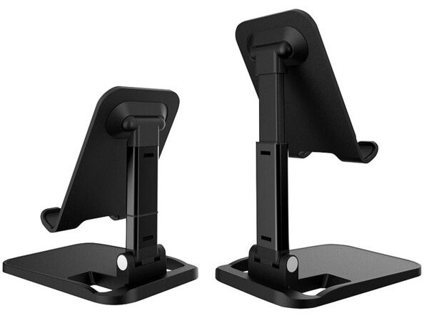 Illustration de la hauteur réglable du porte-téléphone avec vue haute et vue basse