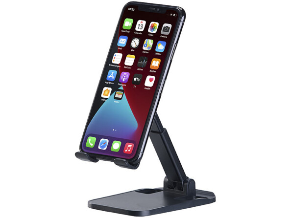 Smartphone type iPhone posé sur la fixation support amovible