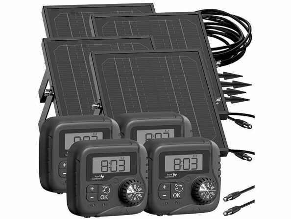 4 systèmes d'arrosage solaires 45 L/h avec 153 pièces et pompe de la marque Royal Gardineer