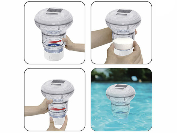 Thermomètre de piscine solaire avec doseur de chlore et LED RVB