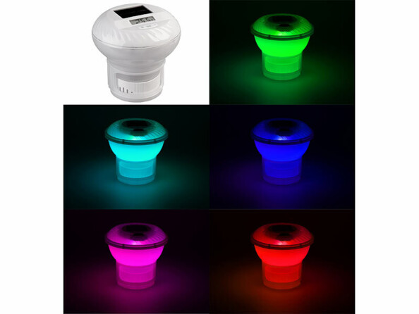 Thermomètre de piscine solaire avec doseur de chlore et LED RVB