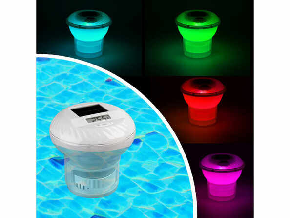 Thermomètre de piscine solaire avec doseur de chlore et LED RVB
