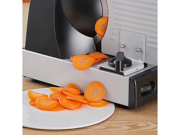 trancheuse électrique avec 2 lames en acier inoxydable ASM-100 vue de lamelles de carottes tranchées