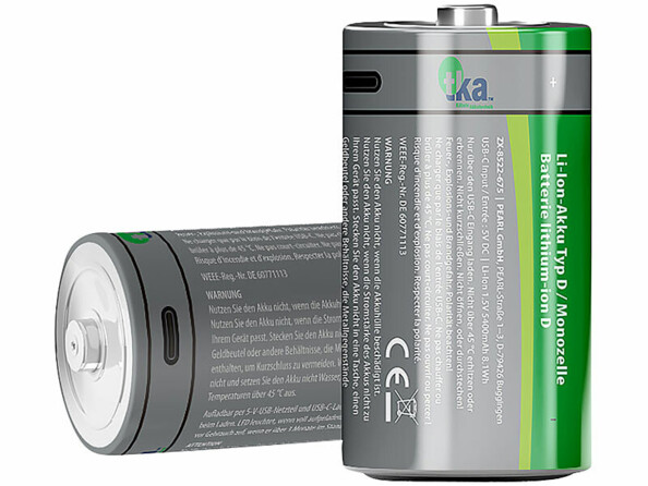 2 batteries type D rechargeable par USB