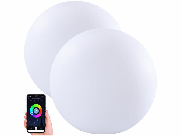 2 boules lumineuses connectées sans fil pour intérieur & extérieur RVBB / 576 lm / Ø 20 cm de la marque Luminea Home Control