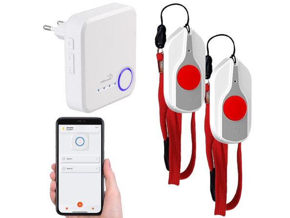 2 boutons SOS connectés pour séniors avec récepteur secteur 