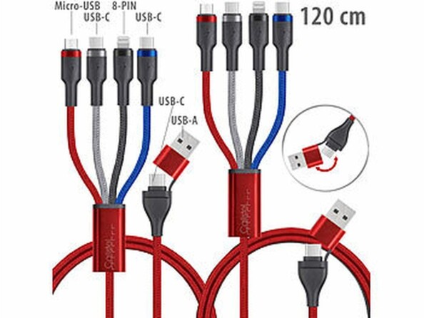 Pack de 2 câbles USB-C/A vers USB-C/Micro-USB/Lightning colorés 1,2 m de la marque Callstel