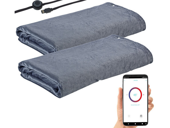 Pack de 2 couvertures chauffantes avec câble d'alimentation USB, régulateur et mode d'emploi en français